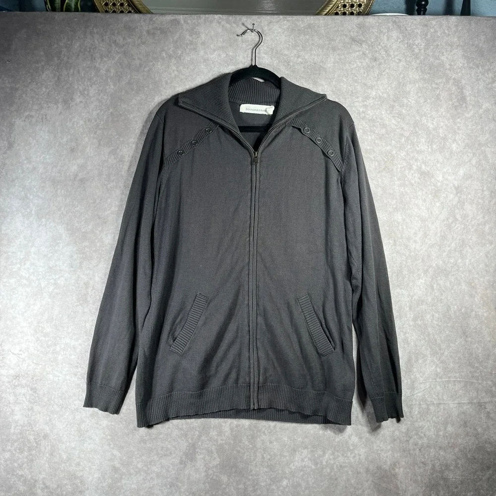Standard Issue Cardigan Sweater Mens Large Gray Knit Full Zip‎ Long Sleeve